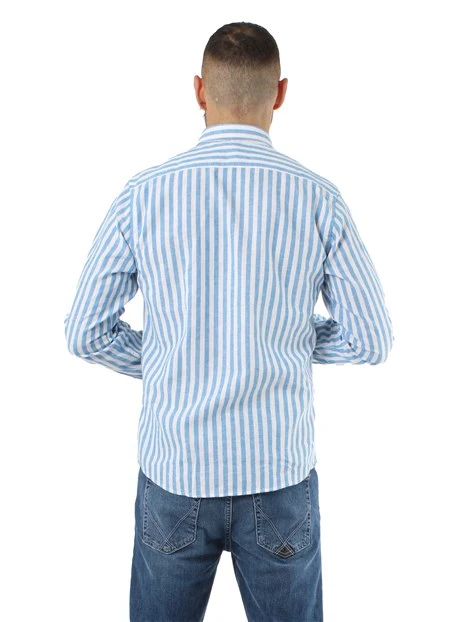 CAMICIA CASUAL A RIGHE IN MISTO LINO UOMO BIANCO BLU