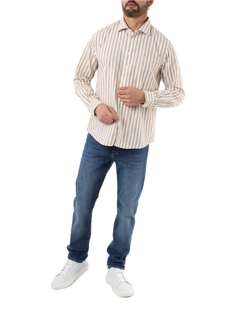 CAMICIA CASUAL A RIGHE IN MISTO LINO UOMO BIANCO BEIGE