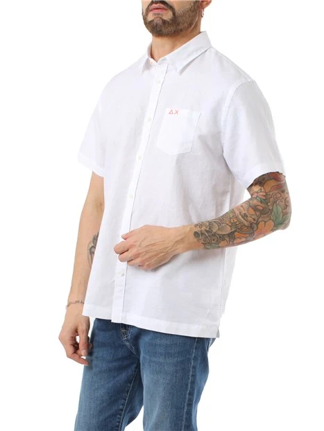 CAMICIA MANICA CORTA MISTO LINO UOMO BIANCO