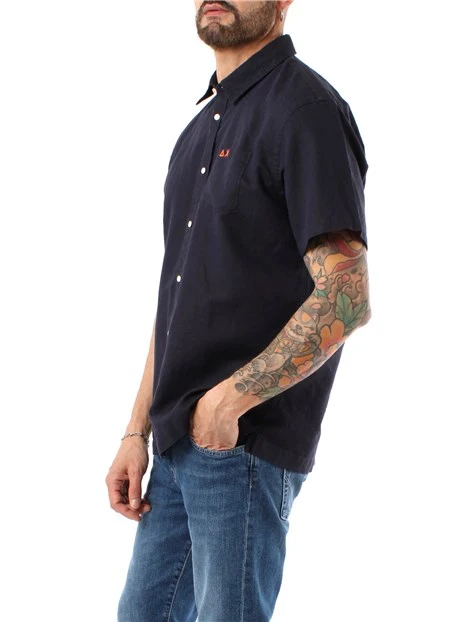 CAMICIA MANICA CORTA MISTO LINO UOMO BLU NAVY