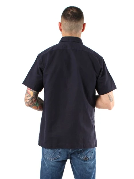 CAMICIA MANICA CORTA MISTO LINO UOMO BLU NAVY