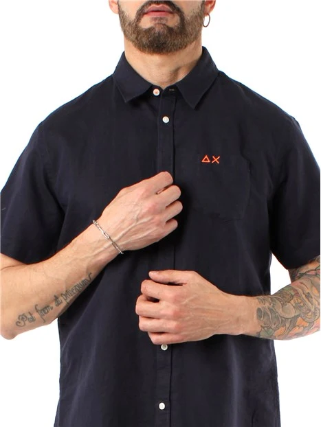 CAMICIA MANICA CORTA MISTO LINO UOMO BLU NAVY