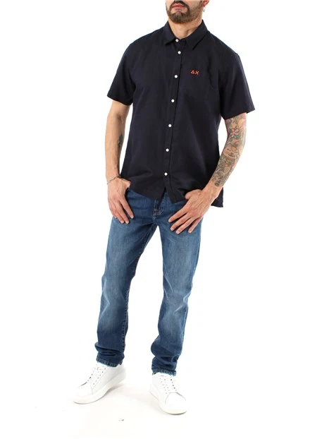 CAMICIA MANICA CORTA MISTO LINO UOMO BLU NAVY