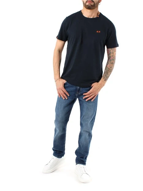 T-SHIRT MANICA CORTA IN MISTO LINO E COTONE UOMO BLU NAVY