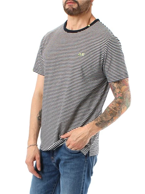 T-SHIRT A RIGHE IN LINO E COTONE UOMO BLU NAVY E PANNA