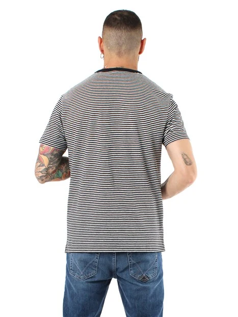 T-SHIRT A RIGHE IN LINO E COTONE UOMO BLU NAVY E PANNA