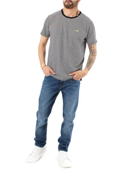 T-SHIRT A RIGHE IN LINO E COTONE UOMO BLU NAVY E PANNA