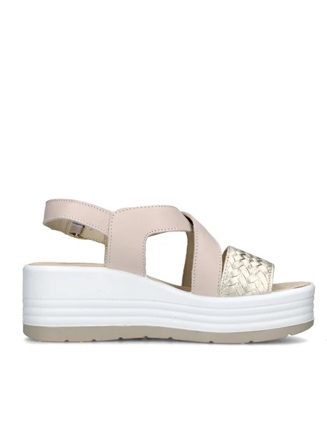 SANDALI CON ZEPPA 7667411 DONNA BEIGE PLATINO