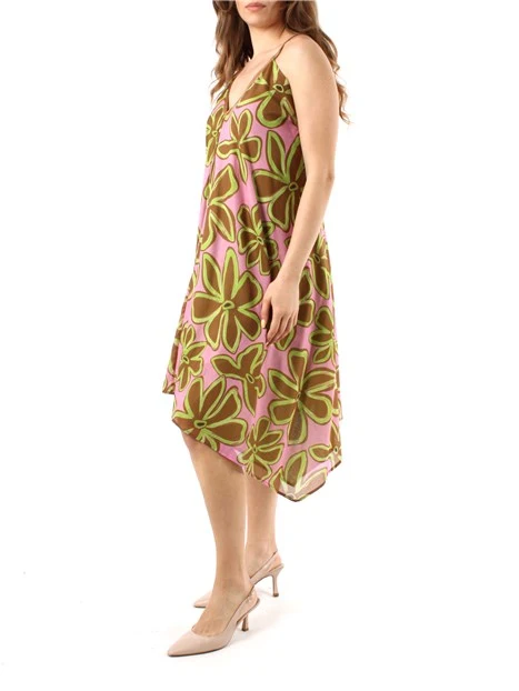 VESTITO MIDI CON PUNTE A FANTASIA FLOREALE DONNA MARRONE