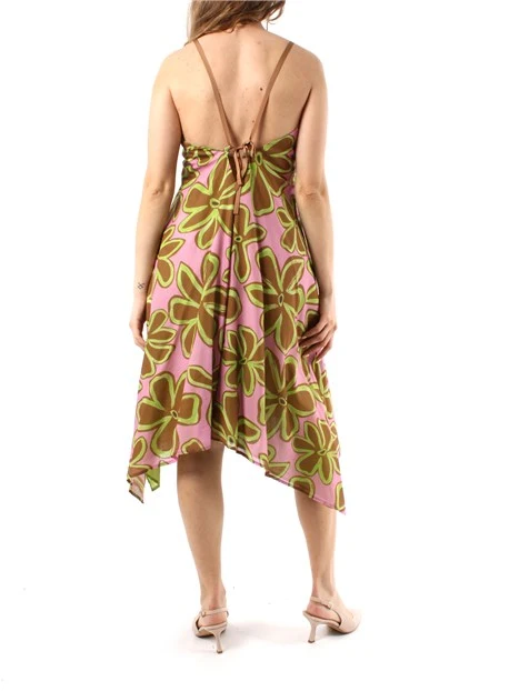 VESTITO MIDI CON PUNTE A FANTASIA FLOREALE DONNA MARRONE