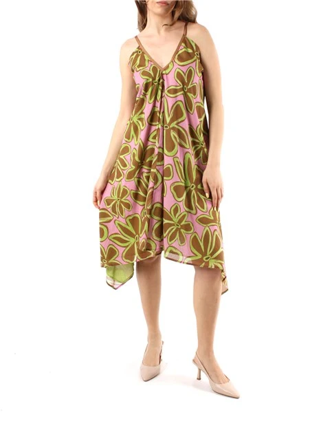 VESTITO MIDI CON PUNTE A FANTASIA FLOREALE DONNA MARRONE