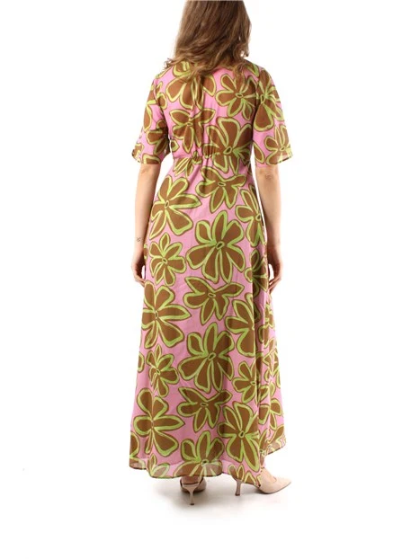 VESTITO LUNGO A FANTASIA IN VOILÈ DI PURO COTONE DONNA ROSA
