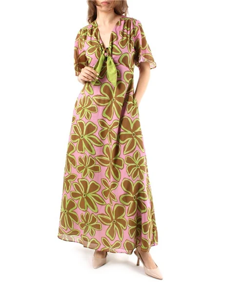 VESTITO LUNGO A FANTASIA IN VOILÈ DI PURO COTONE DONNA ROSA