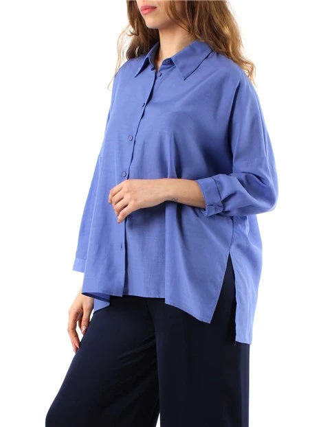 CAMICIA OVERSIZE IN MISTO CUPRO DONNA AZZURRO