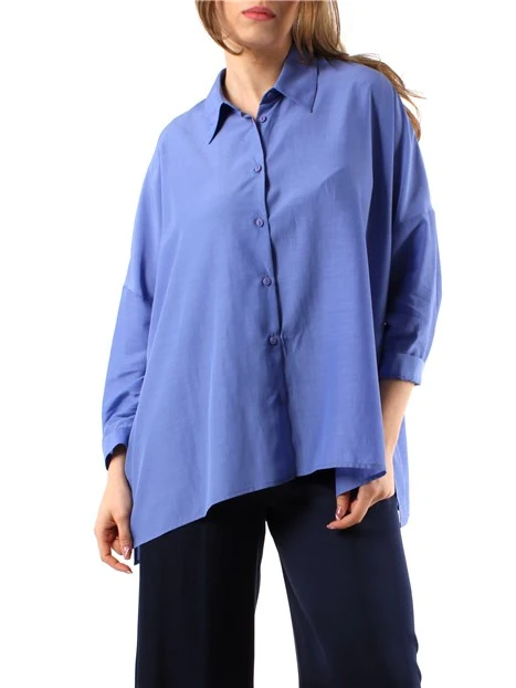 CAMICIA OVERSIZE IN MISTO CUPRO DONNA AZZURRO