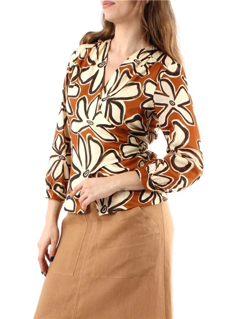 BLUSA A INCROCIO A FANTASIA DONNA ROSSO MATTONE