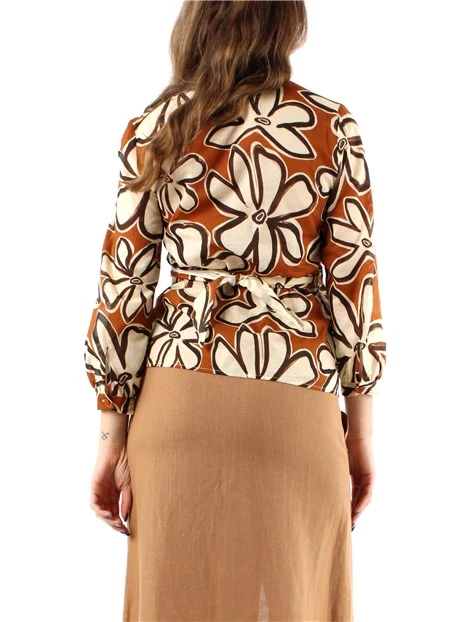 BLUSA A INCROCIO A FANTASIA DONNA ROSSO MATTONE