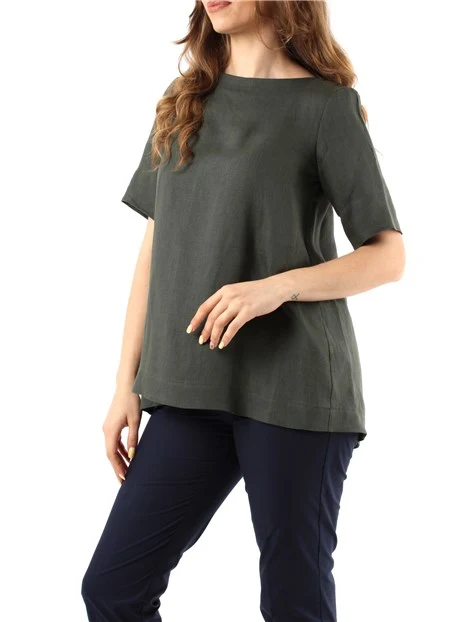 BLUSA MANICA CORTA IN PURO LINO DONNA VERDE