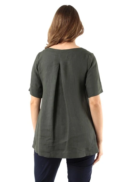 BLUSA MANICA CORTA IN PURO LINO DONNA VERDE