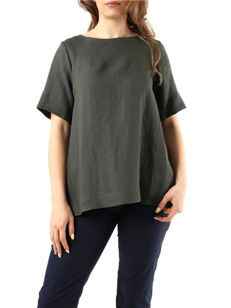 BLUSA MANICA CORTA IN PURO LINO DONNA VERDE