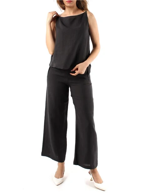 TOP IN PURO LINO CON SCOLLO A BARCA DONNA MARRONE