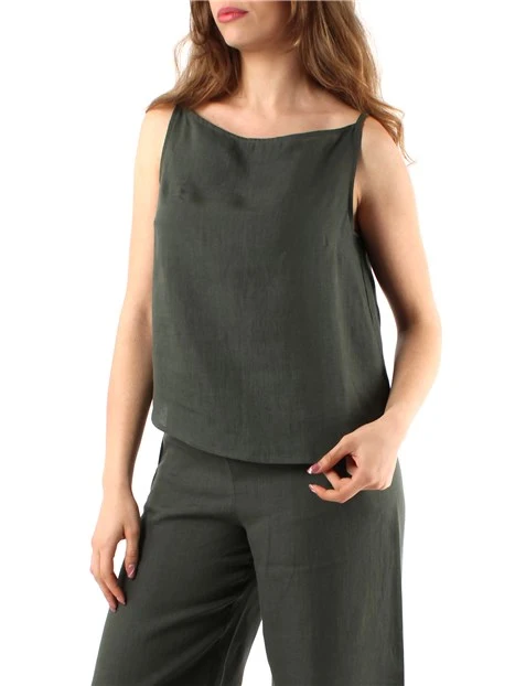 TOP IN PURO LINO CON SCOLLO A BARCA DONNA VERDE