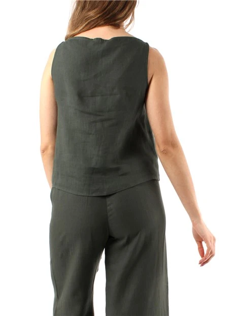 TOP IN PURO LINO CON SCOLLO A BARCA DONNA VERDE