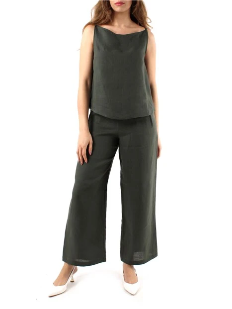TOP IN PURO LINO CON SCOLLO A BARCA DONNA VERDE