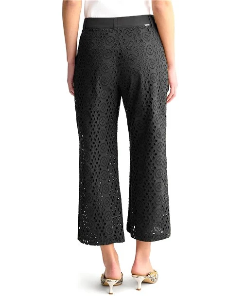 PANTALONI CROPPED CON RICAMO SANGALLO DONNA NERO