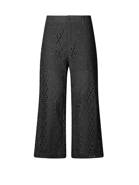 PANTALONI CROPPED CON RICAMO SANGALLO DONNA NERO