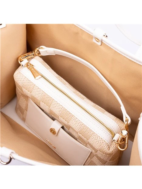 BORSA A SPALLA BENF08556WE DONNA BEIGE BIANCO