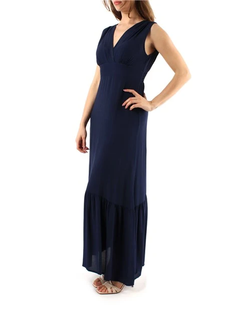 VESTITO LUNGO IN CREPON DONNA BLU SCURO