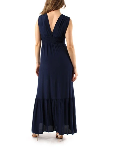 VESTITO LUNGO IN CREPON DONNA BLU SCURO