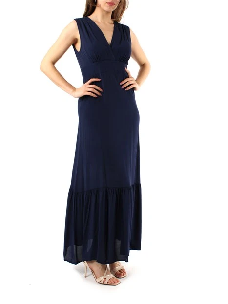 VESTITO LUNGO IN CREPON DONNA BLU SCURO