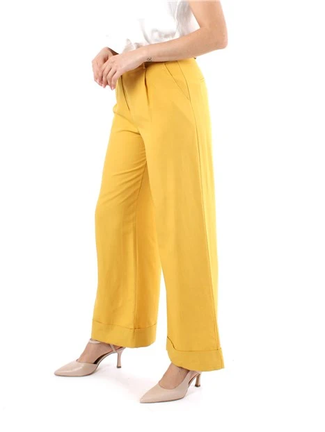PANTALONI PALAZZO IN LINO CON PINCES DONNA GIALLO