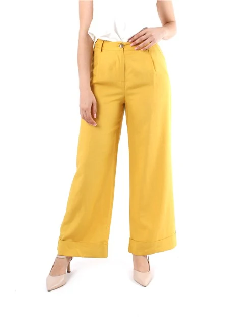 PANTALONI PALAZZO IN LINO CON PINCES DONNA GIALLO