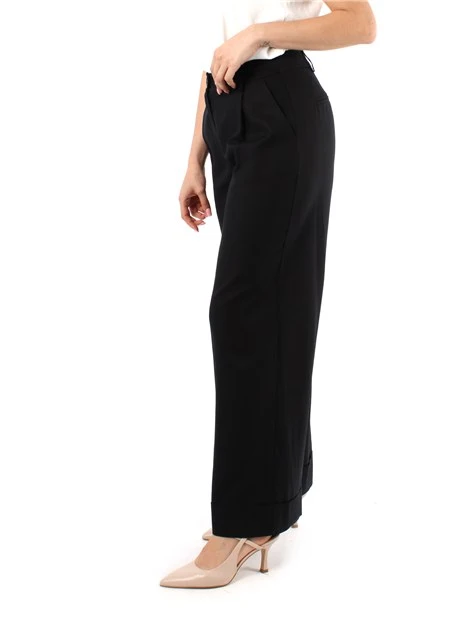PANTALONI PALAZZO IN LINO CON PINCES DONNA NERO