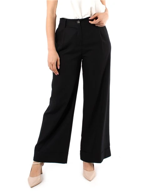 PANTALONI PALAZZO IN LINO CON PINCES DONNA NERO