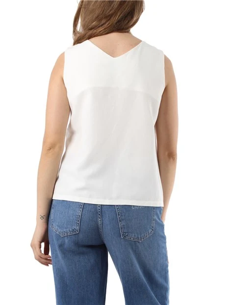 TOP CON SCOLLO A V DONNA BIANCO PANNA