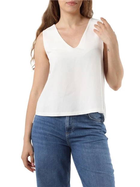 TOP CON SCOLLO A V DONNA BIANCO PANNA