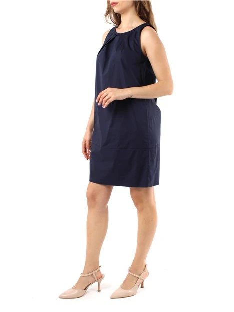 VESTITO CORTO GIROCOLLO IN POPELINE DI COTONE DONNA BLU