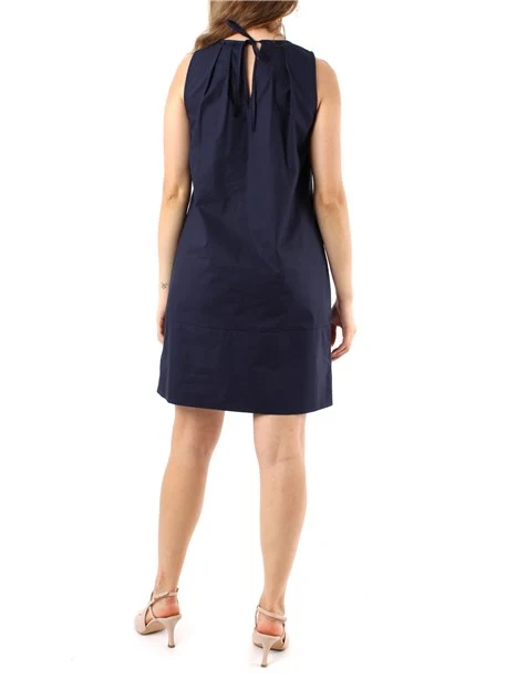 VESTITO CORTO GIROCOLLO IN POPELINE DI COTONE DONNA BLU
