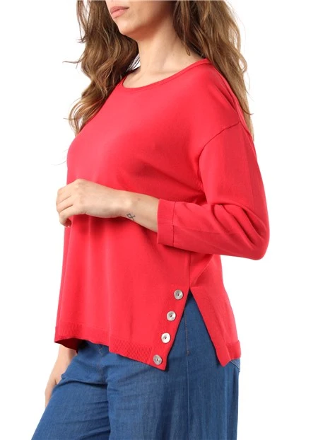 MAGLIA GIROCOLLO CON MANICHE A TRE QUARTI DONNA ROSSO