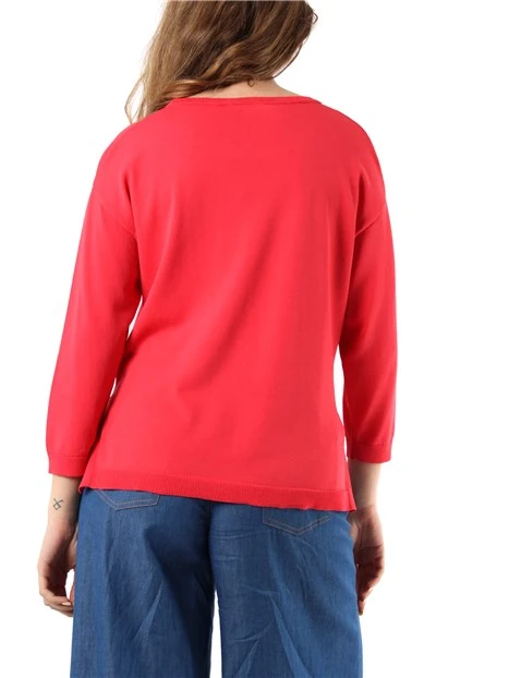 MAGLIA GIROCOLLO CON MANICHE A TRE QUARTI DONNA ROSSO