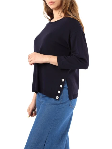 MAGLIA GIROCOLLO CON SPACCHI LATERALI DONNA BLU NAVY
