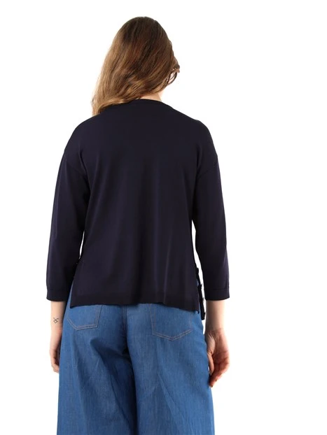 MAGLIA GIROCOLLO CON SPACCHI LATERALI DONNA BLU NAVY