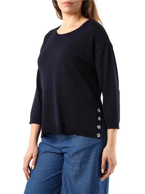 MAGLIA GIROCOLLO CON SPACCHI LATERALI DONNA BLU NAVY
