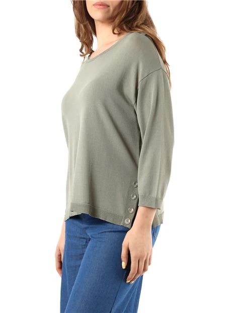 MAGLIA GIROCOLLO CON SPACCHETTI LATERALI DONNA VERDE
