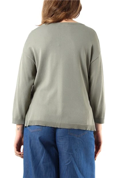 MAGLIA GIROCOLLO CON SPACCHETTI LATERALI DONNA VERDE