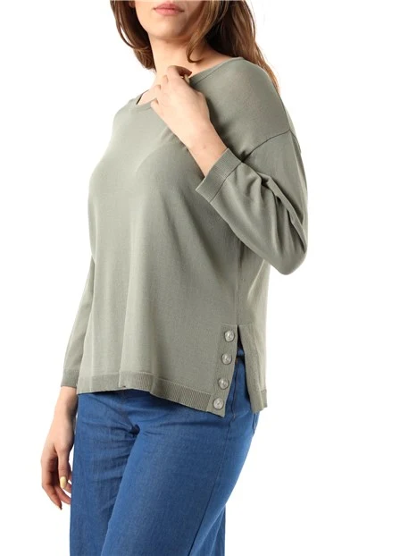 MAGLIA GIROCOLLO CON SPACCHETTI LATERALI DONNA VERDE